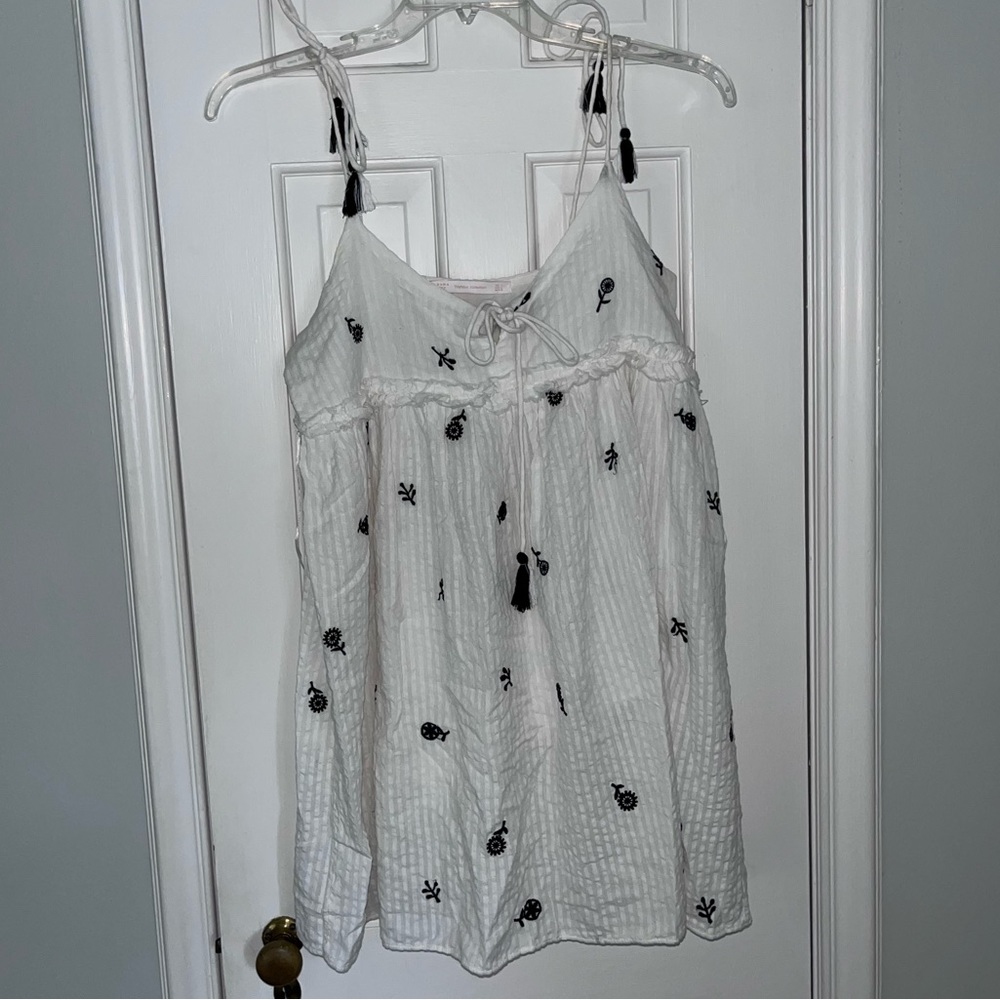 Zara Linen Embroidered Mini Dress